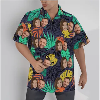 Tropical Leaf Hawaiian Shirt With Custom Couple Faces