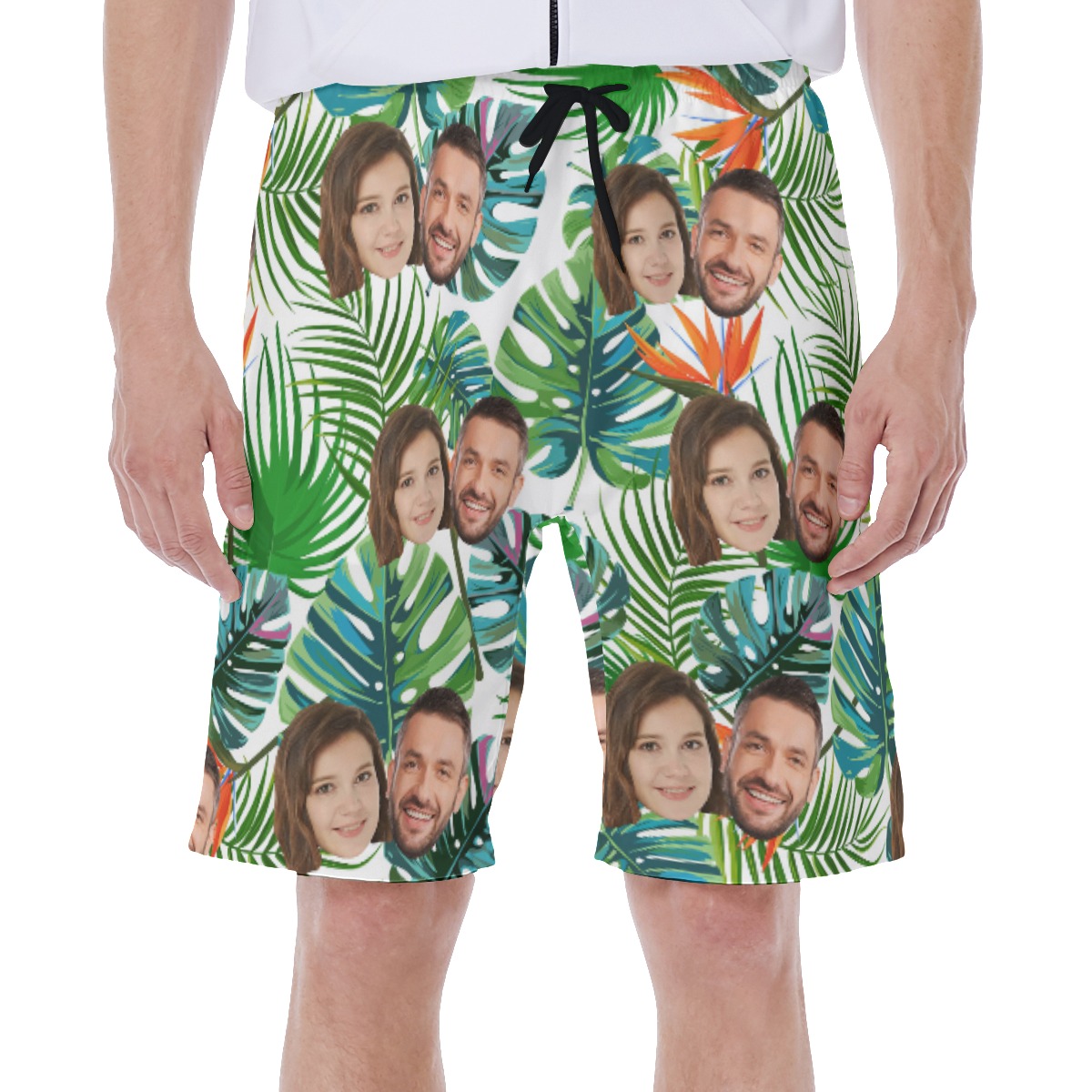 Funny Couple Faces Men's Hawaiian Swim Trunks - variant image 1