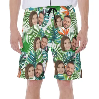 Funny Couple Faces Men's Hawaiian Swim Trunks