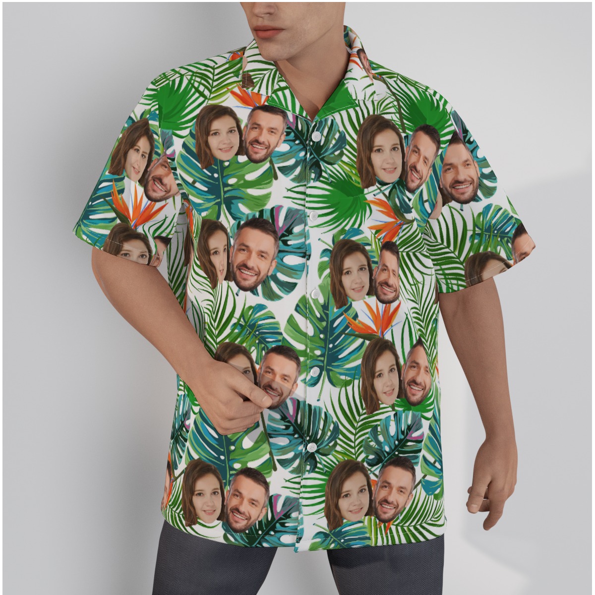 Custom 2 Faces Button Up Hawaiian Shirt For Couples - variant image 1