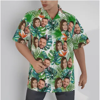Custom 2 Faces Button Up Hawaiian Shirt For Couples