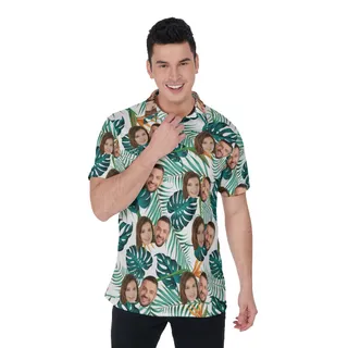 Tropical Leaf Men's Polo Shirt With Couple Faces