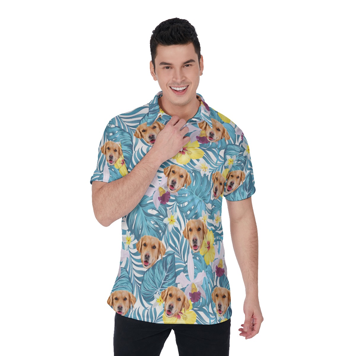 Men's Custom Face Pet Tropical Polo Shirt - variant image 1