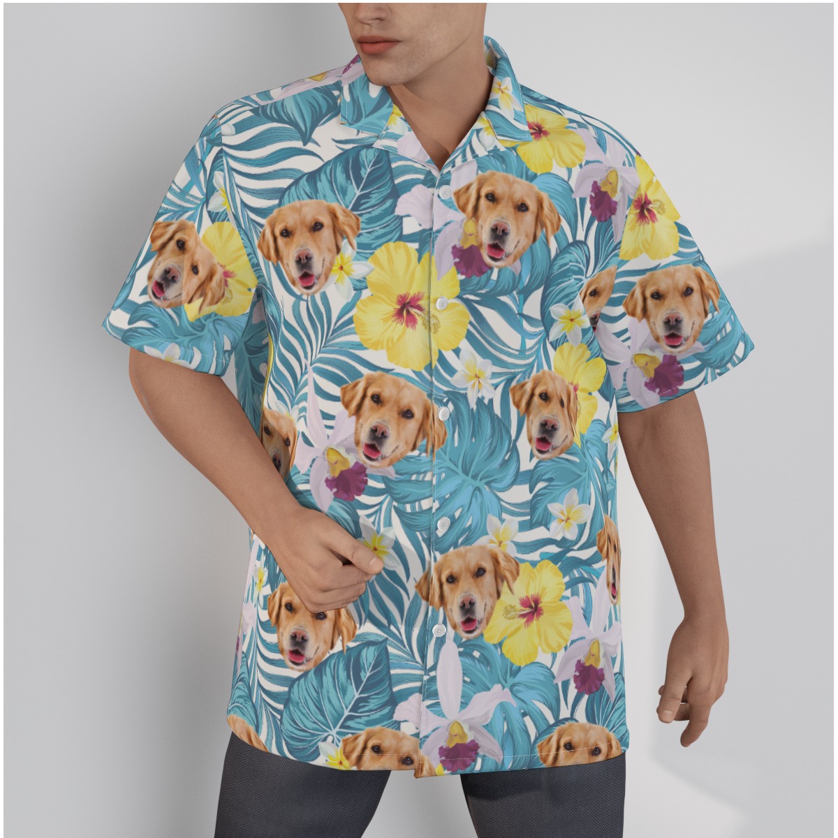 Hibiscus Hawaiian Shirt With Dog Face For Men - variant image 1