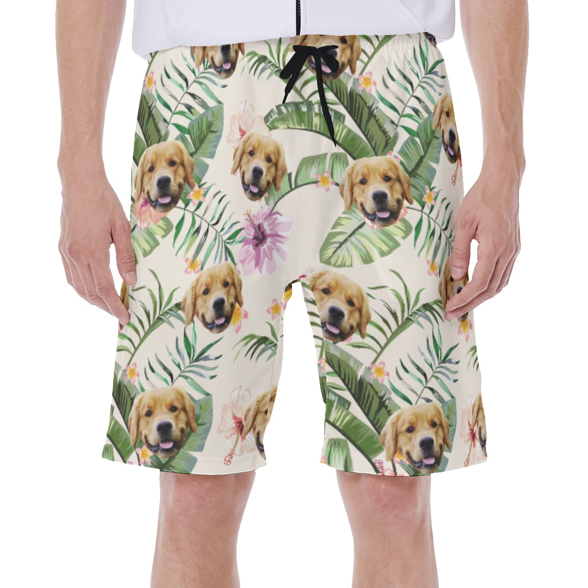 Custom Hibicus Hawaiian Swim Trunks With Dog Face - variant image 1