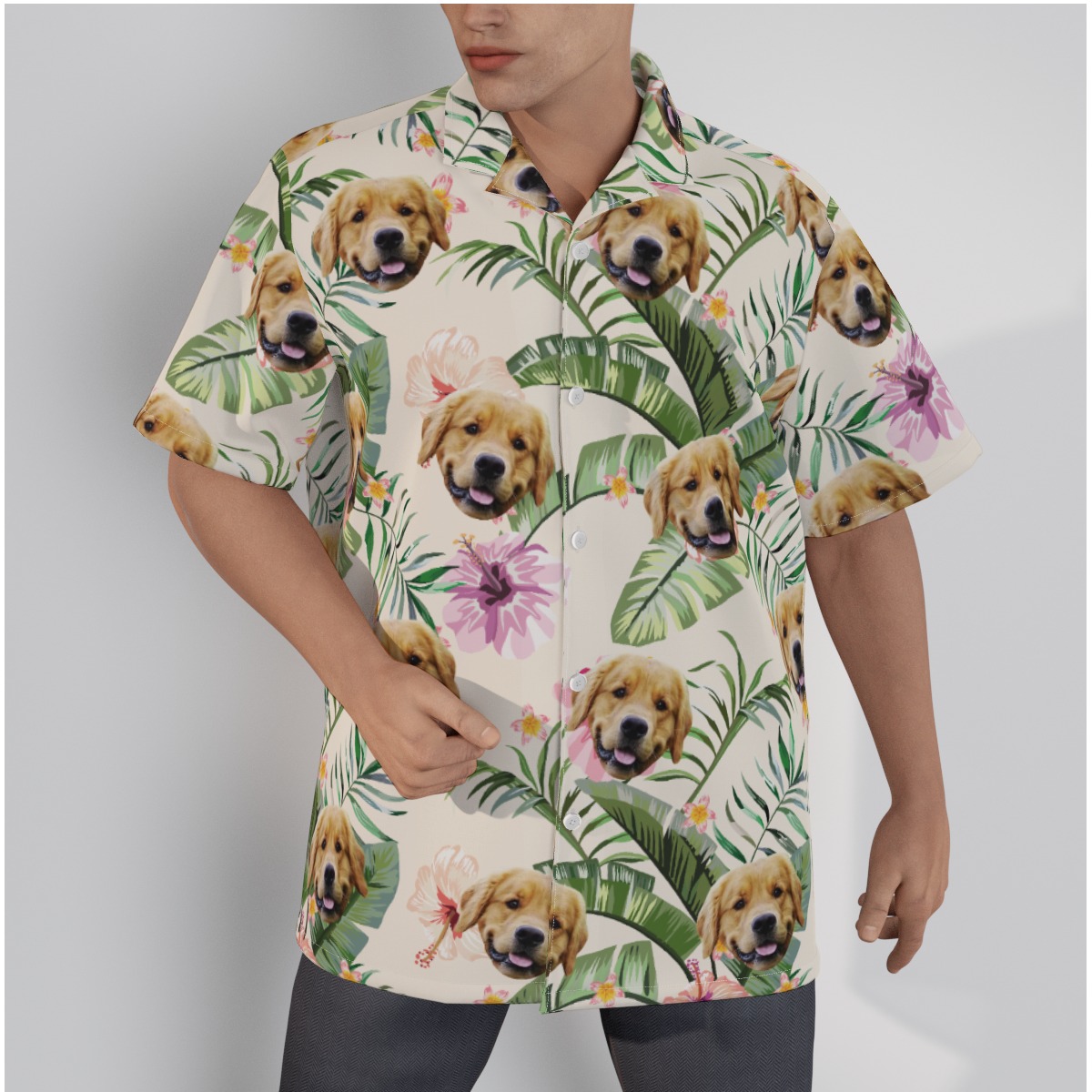 Tropical Hibicus Custom Dog Face Hawaiian Shirt - variant image 1