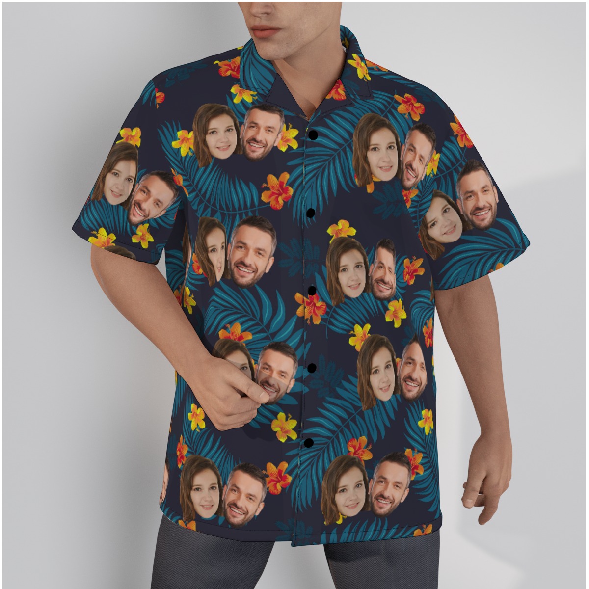 Custom Face Couple Tropical Hawaiian Shirt For Men - variant image 1