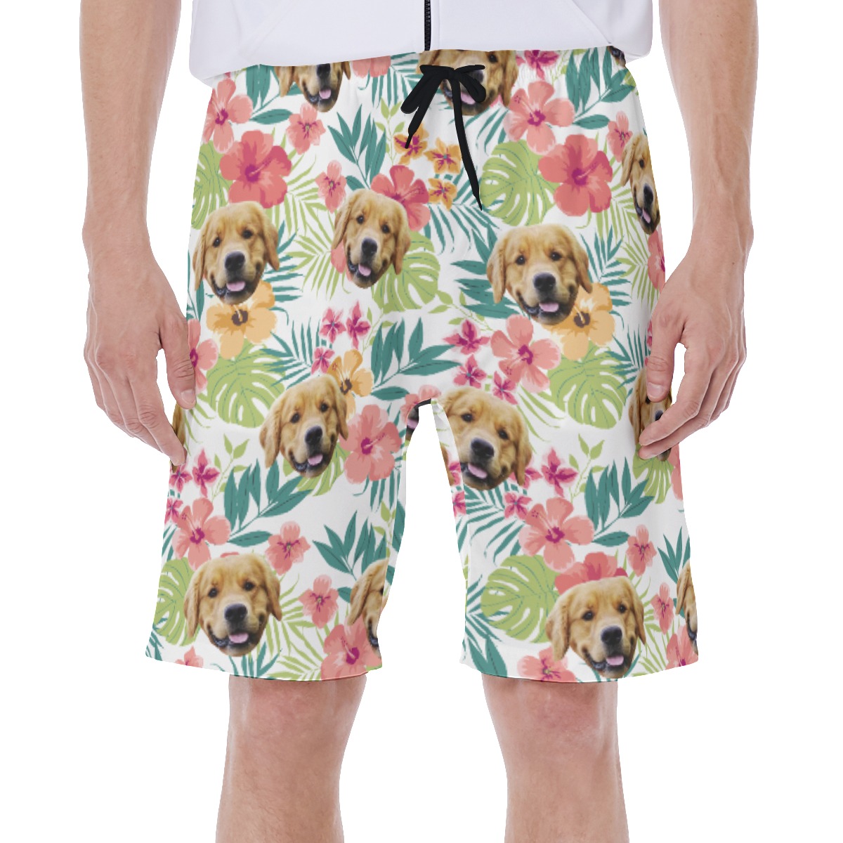 Funny Custom Dog Face Floral Hawaiian Swimwear For Men - variant image 1