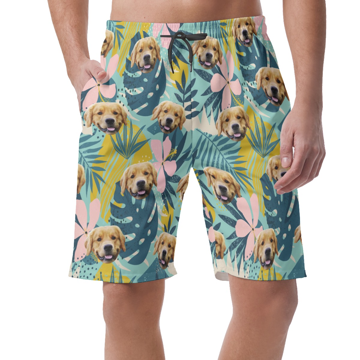 Custom Men's Tropical Hawaiian Summer Shorts With Dog Face - variant image 1