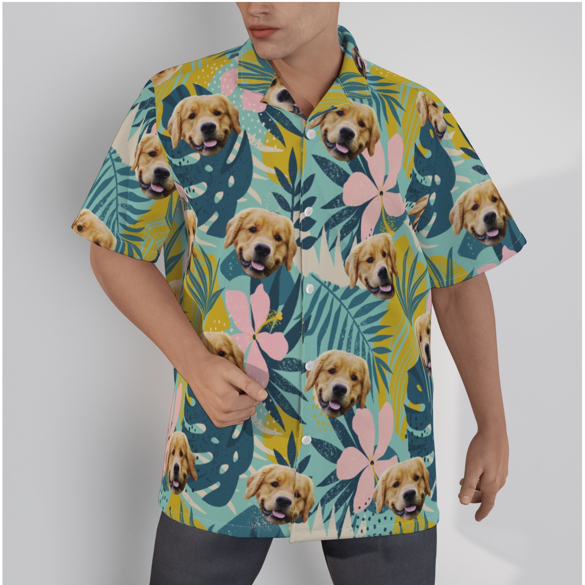 Tropical Custom Men's Hawaiian Shirt With Dog Face - variant image 1