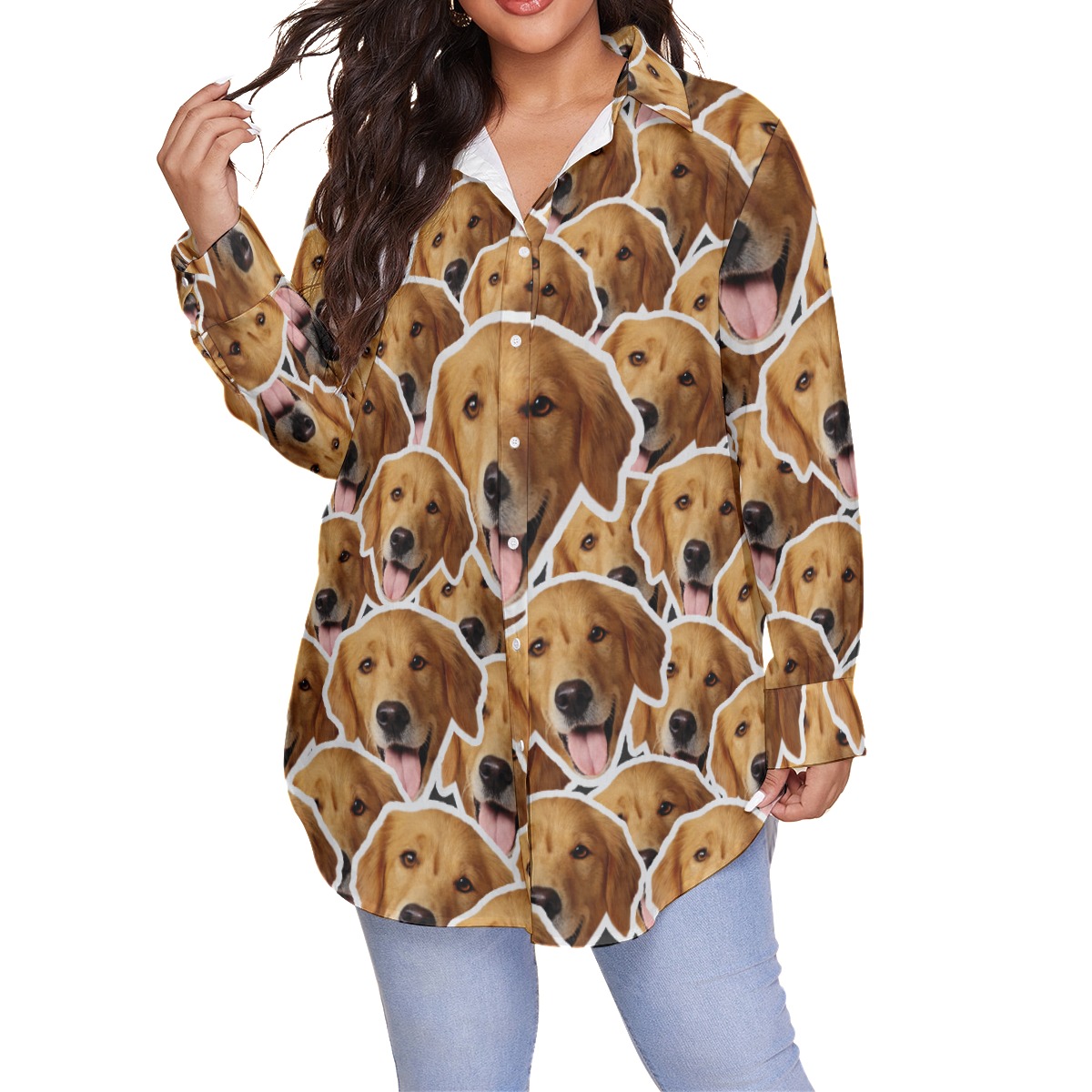 Unique Custom Dog Faces Women's Hawaiian Plus Size Shirt - variant image 1