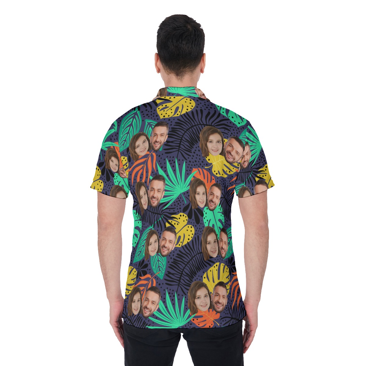 Tropical Leaf Men's Polo Shirt With Custom Couple Faces