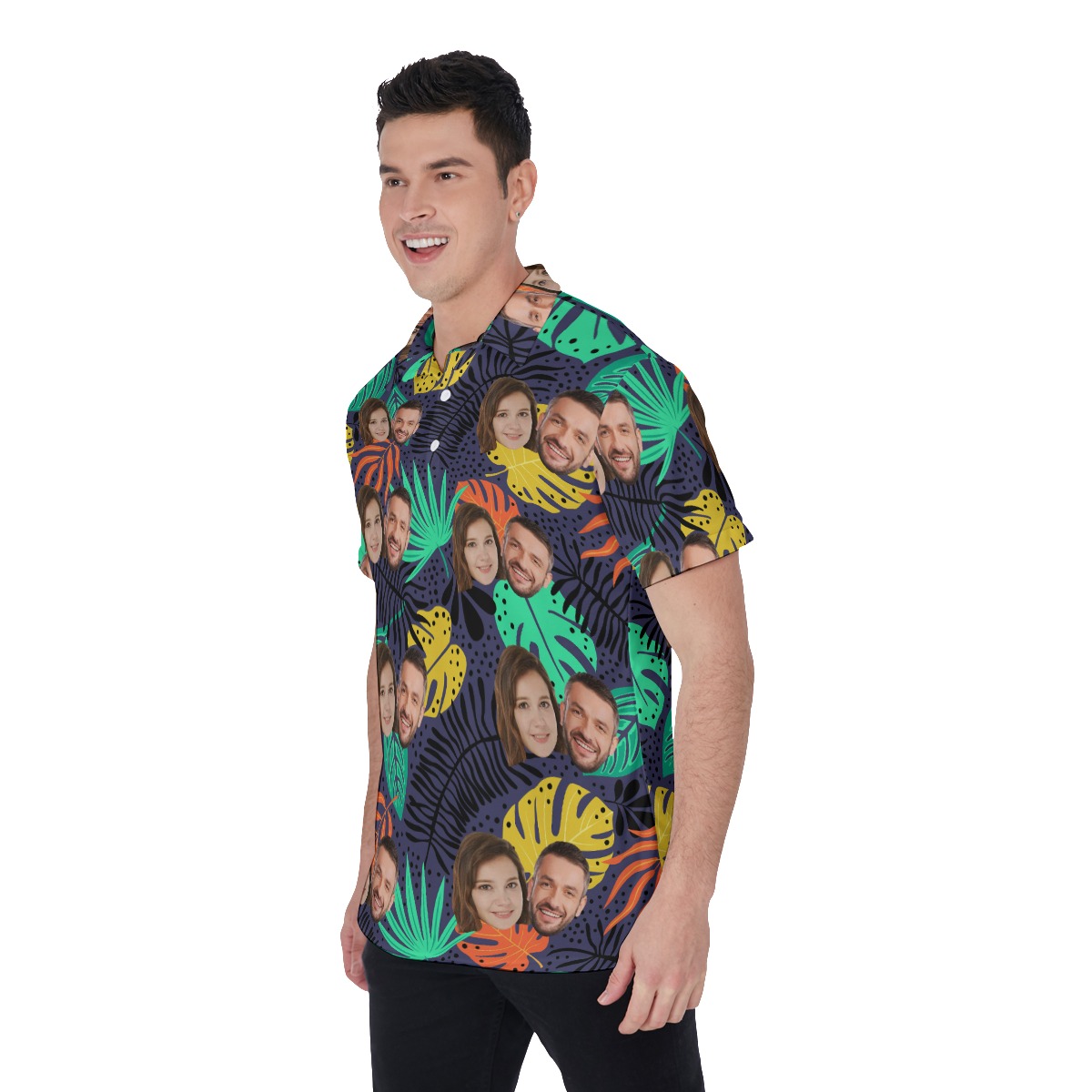 Tropical Leaf Men's Polo Shirt With Custom Couple Faces