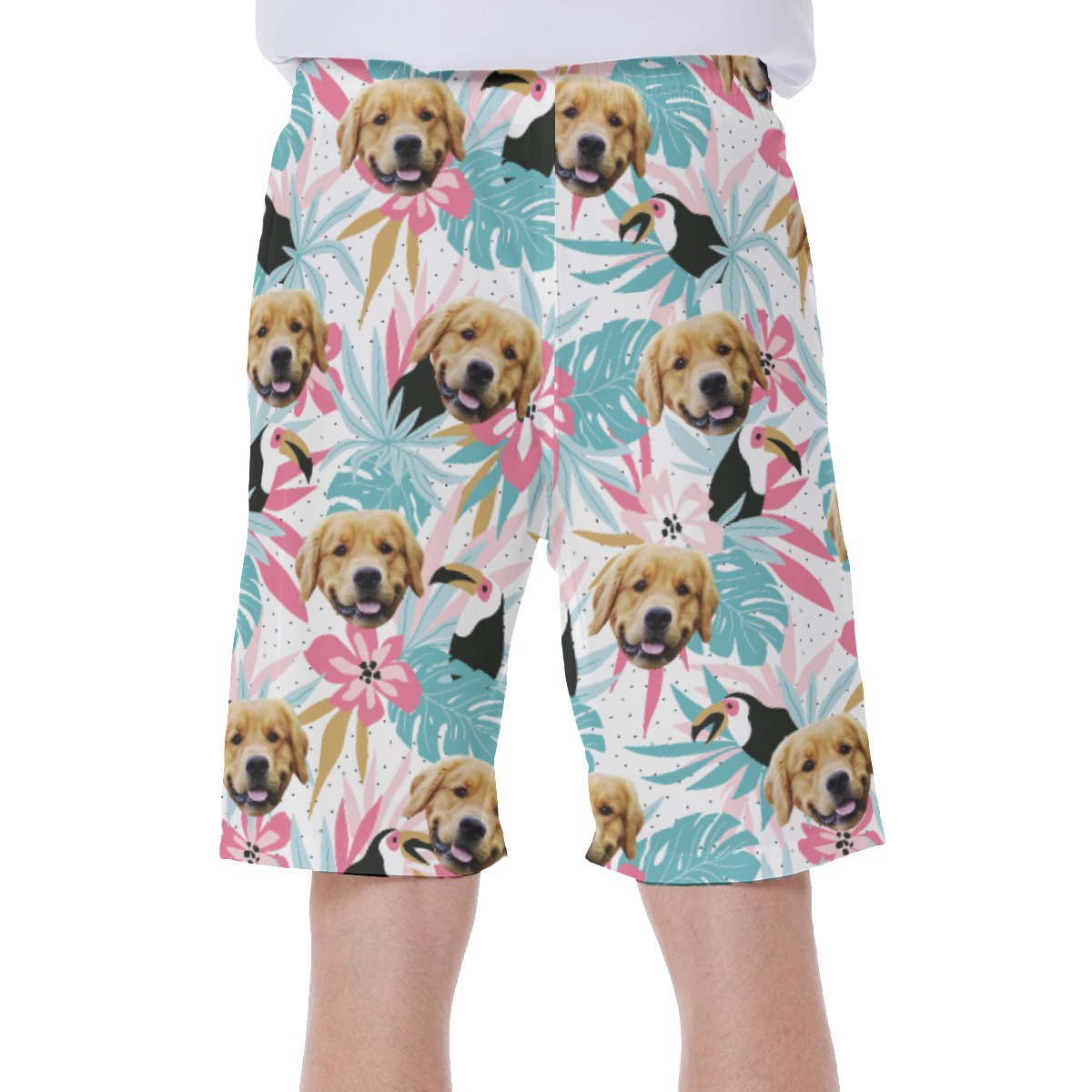 Custom Pet Face Tropical Toucans Hawaiian Swim Trunks
