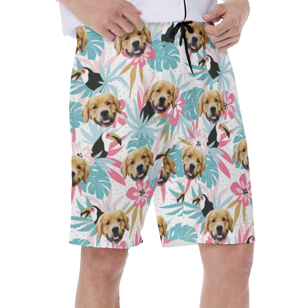 Custom Pet Face Tropical Toucans Hawaiian Swim Trunks