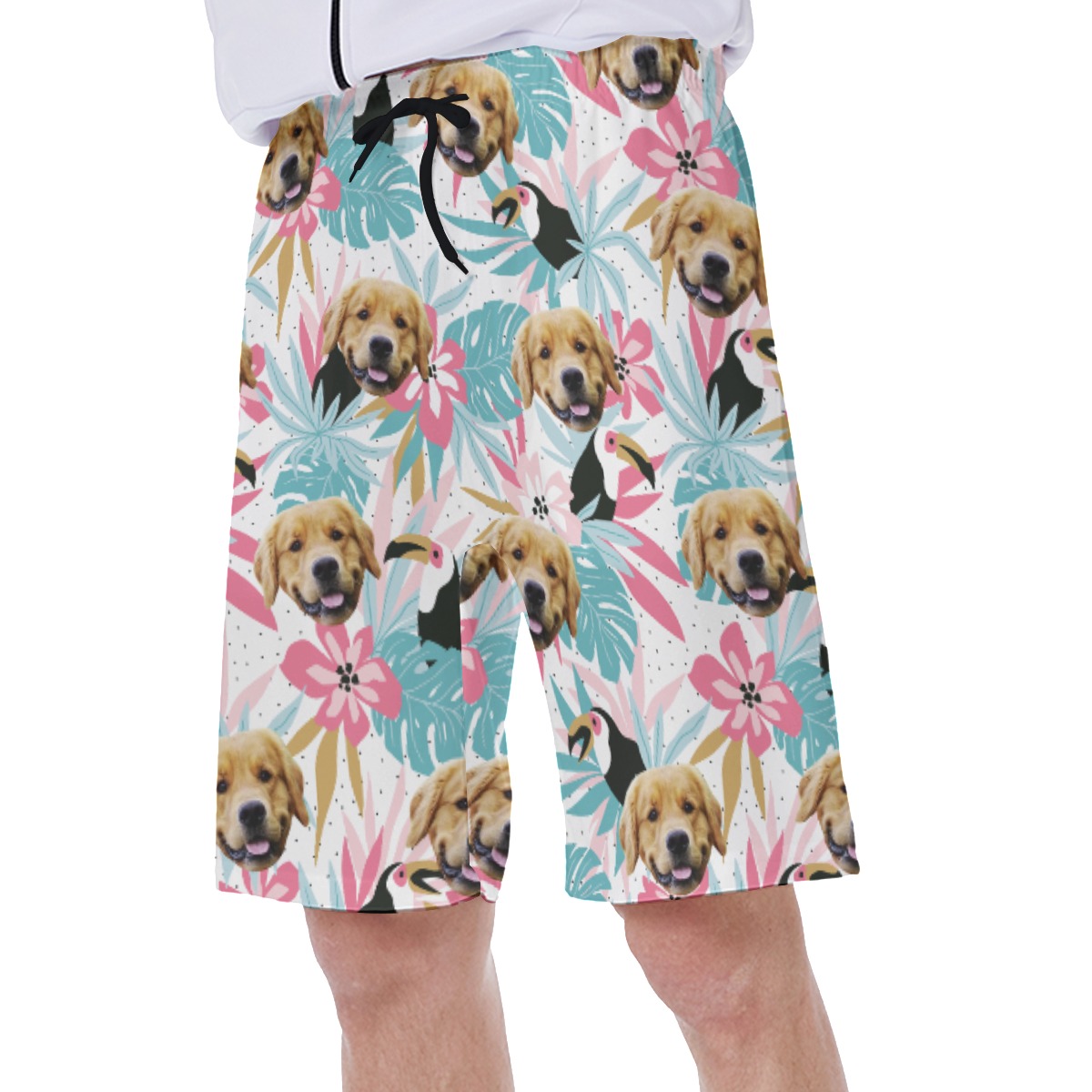 Custom Pet Face Tropical Toucans Hawaiian Swim Trunks