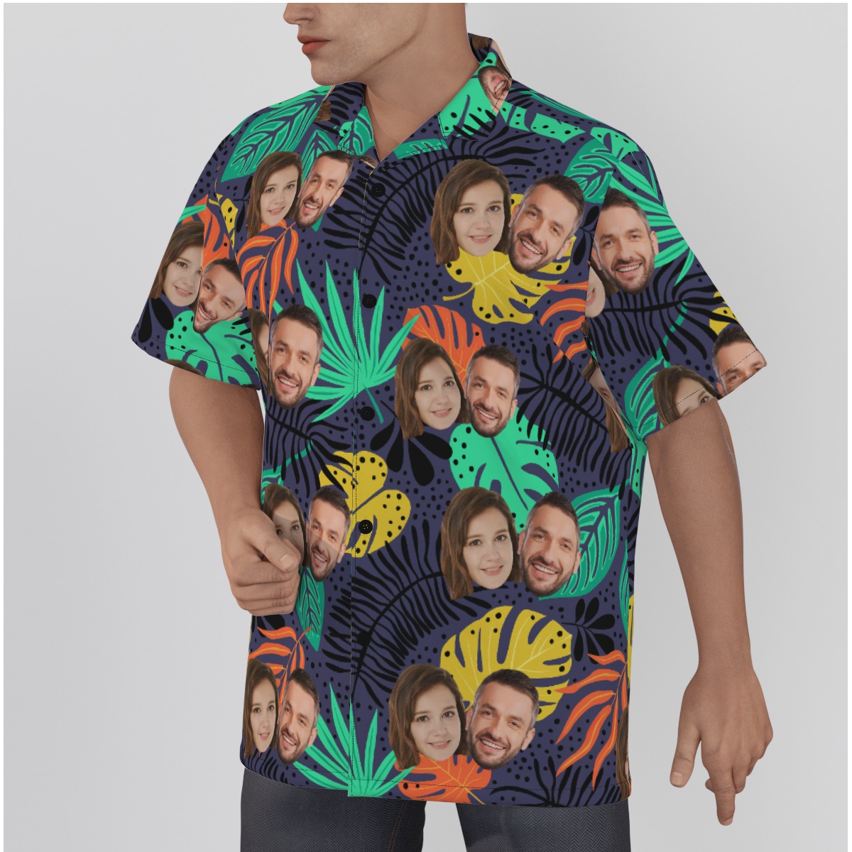 Tropical Leaf Hawaiian Shirt With Custom Couple Faces