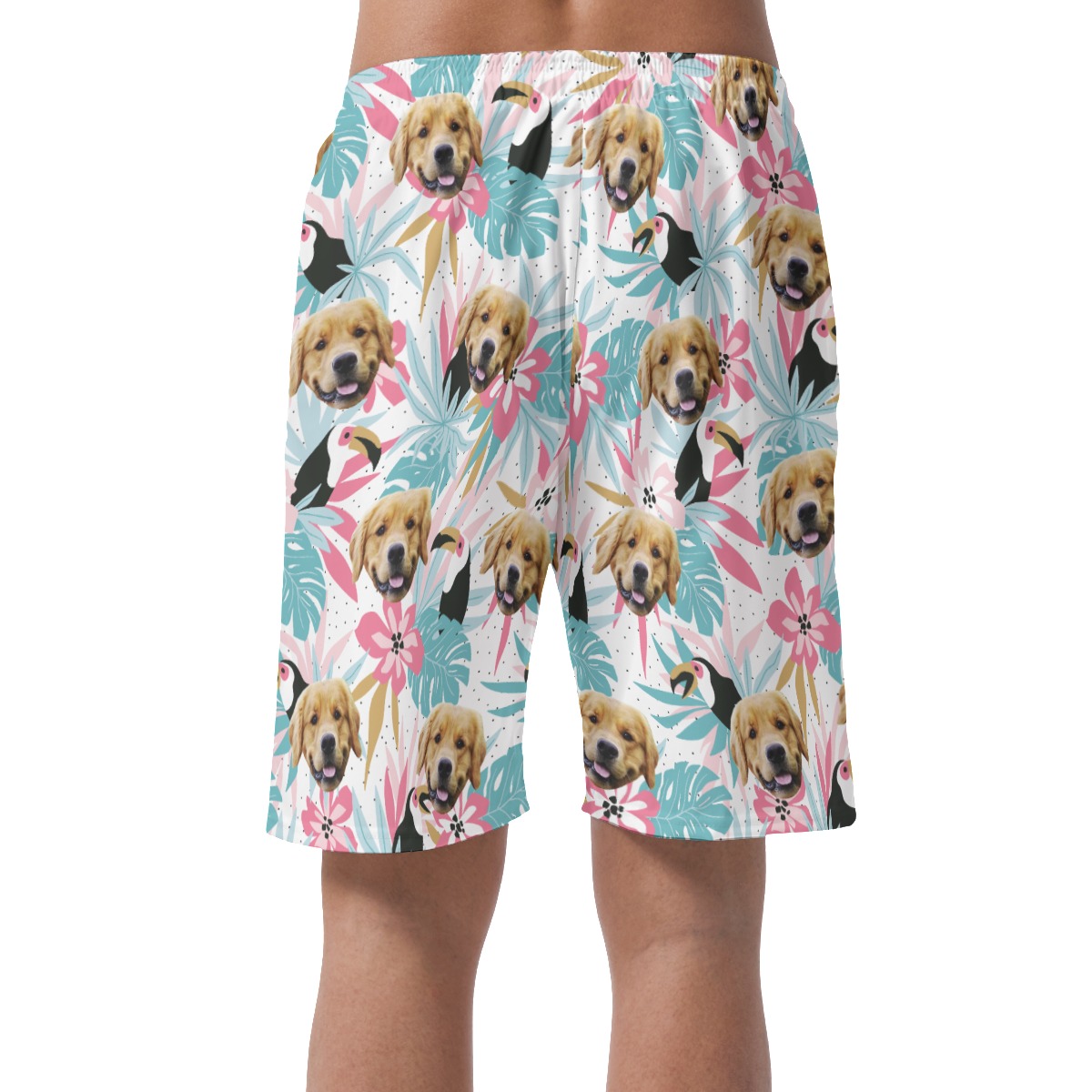 Custom Dog Face Tropical Toucans Hawaiian Beach Shorts For Men