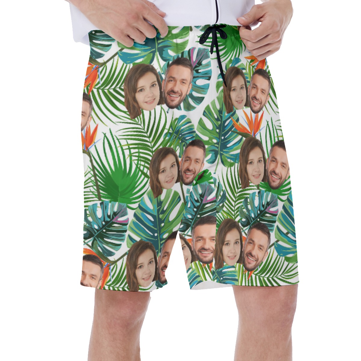 Funny Couple Faces Men's Hawaiian Swim Trunks