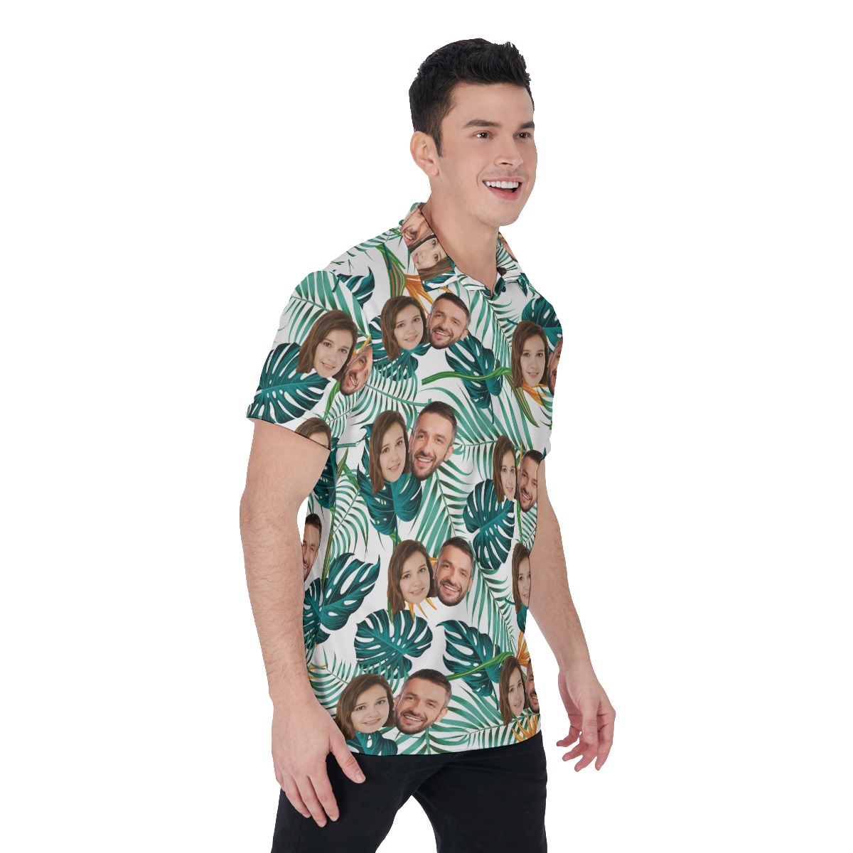 Tropical Leaf Men's Polo Shirt With Couple Faces