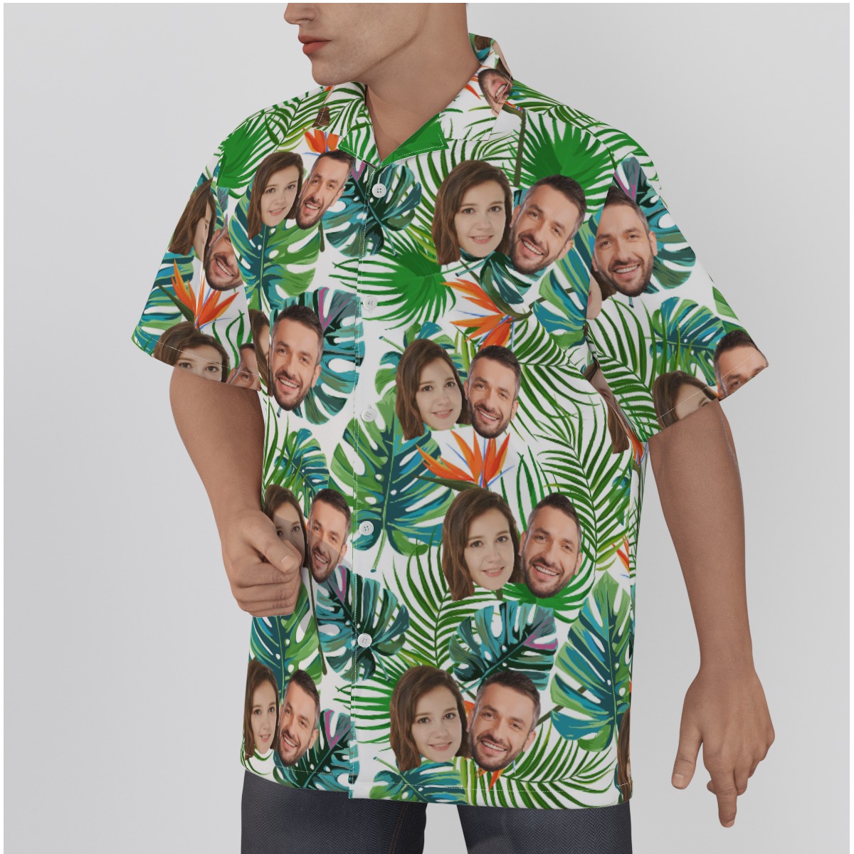 Custom 2 Faces Button Up Hawaiian Shirt For Couples