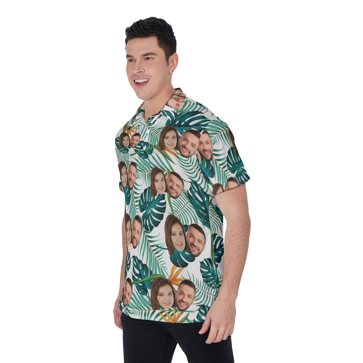 Tropical Leaf Men's Polo Shirt With Couple Faces