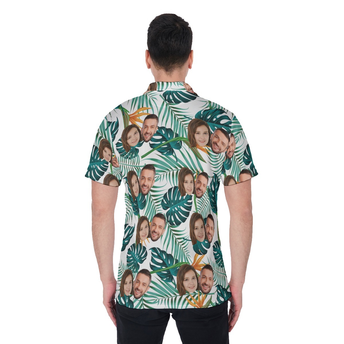 Tropical Leaf Men's Polo Shirt With Couple Faces