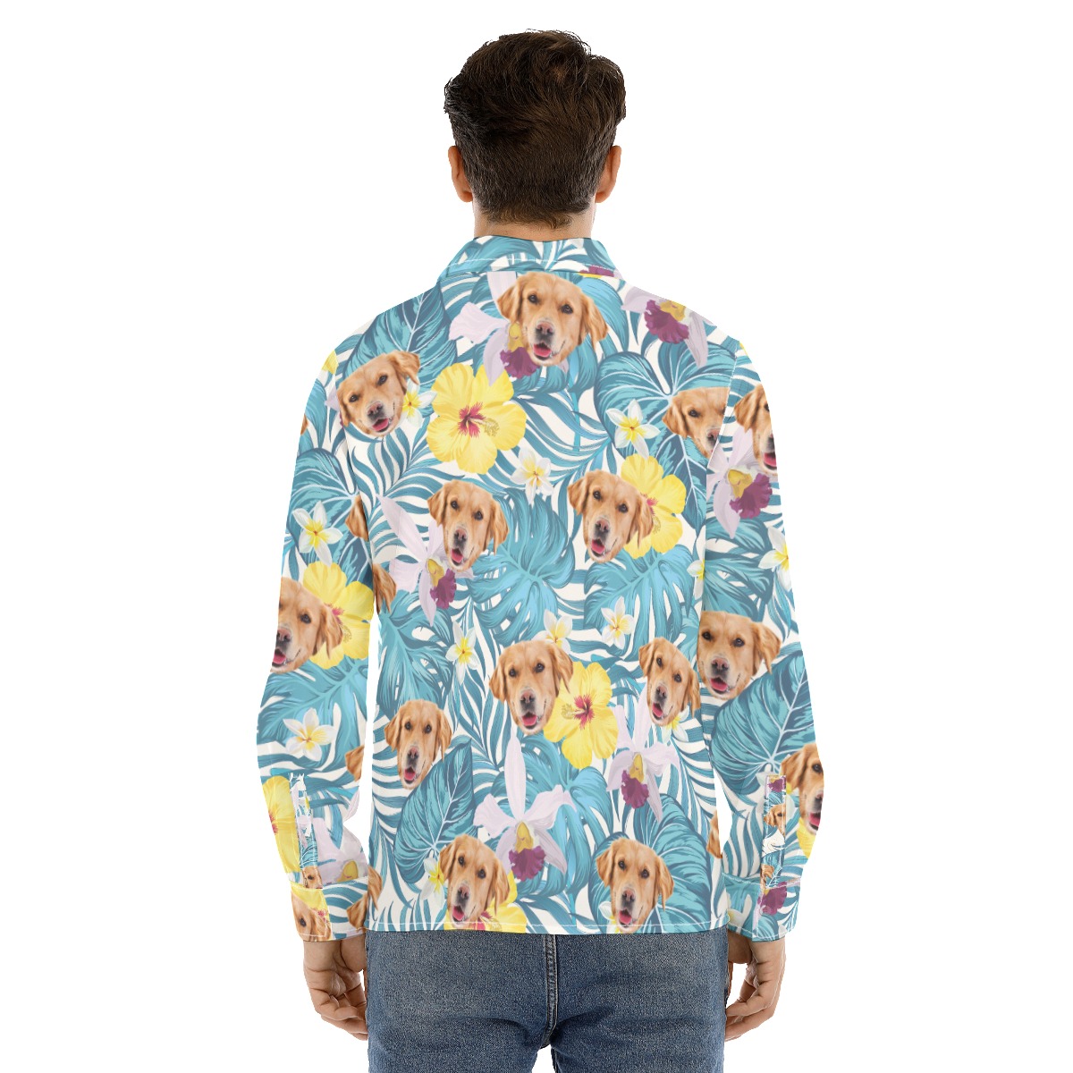 Custom Dog Face Long Sleeve Hawaiian Shirt For Men