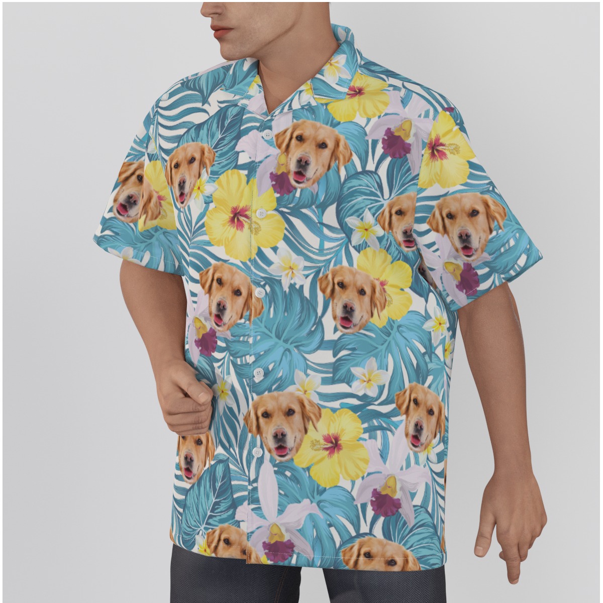 Hibiscus Hawaiian Shirt With Dog Face For Men