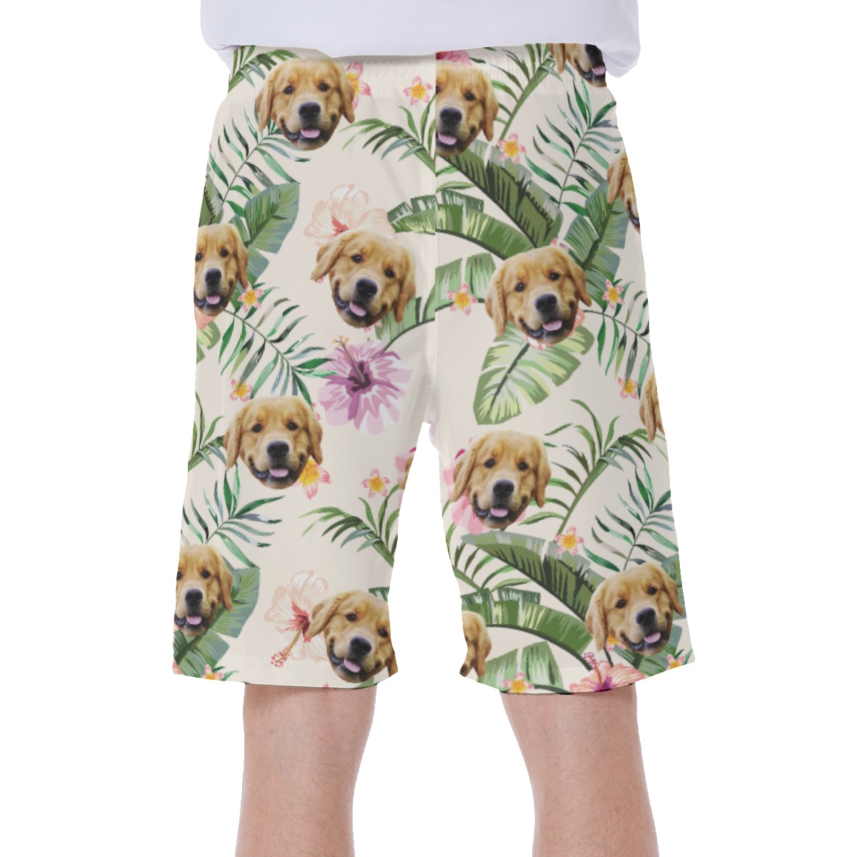 Custom Hibicus Hawaiian Swim Trunks With Dog Face