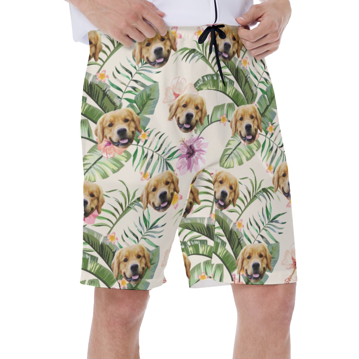 Custom Hibicus Hawaiian Swim Trunks With Dog Face