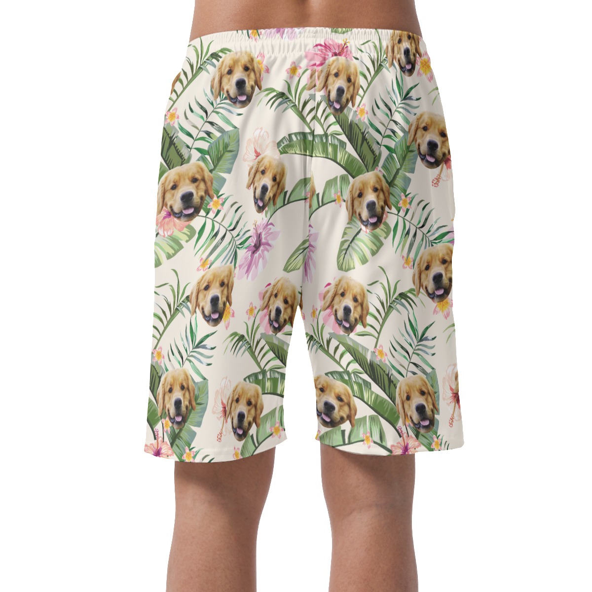 Custom Pet Face Hibicus Hawaiian Summer Beach Shorts For Men