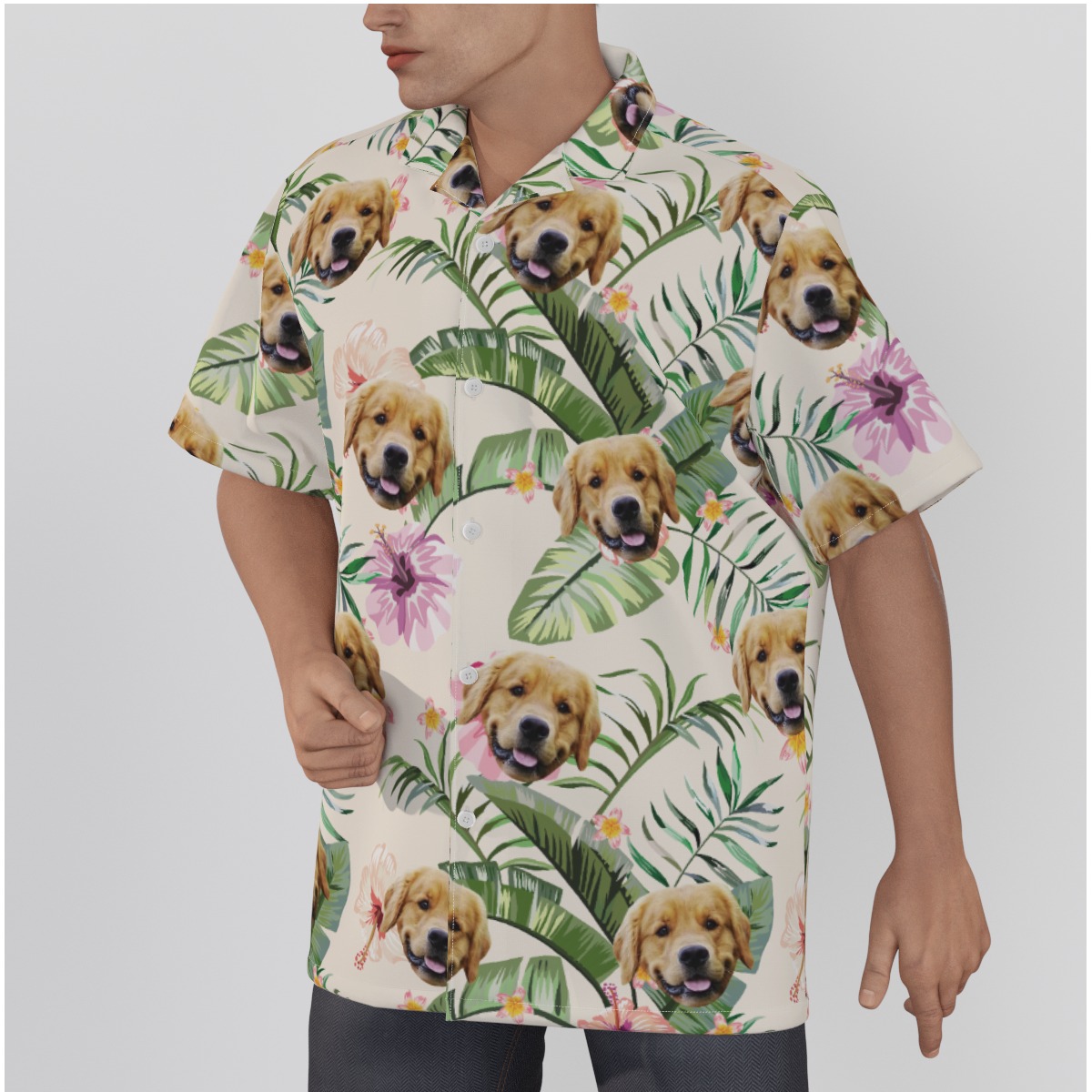 Tropical Hibicus Custom Dog Face Hawaiian Shirt