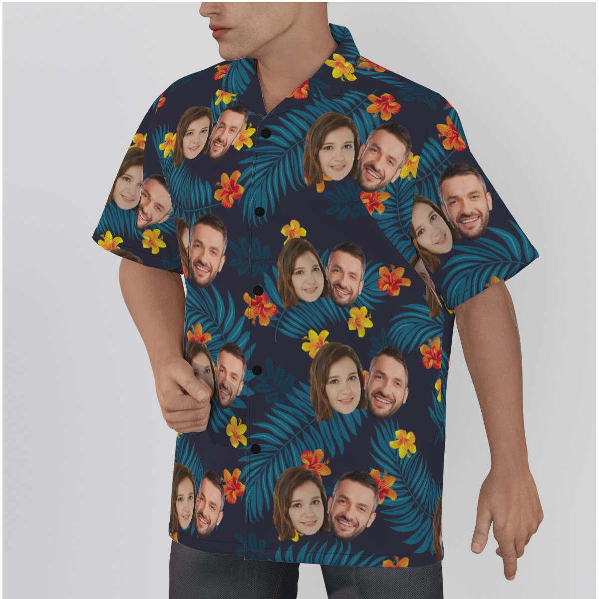 Custom Face Couple Tropical Hawaiian Shirt For Men