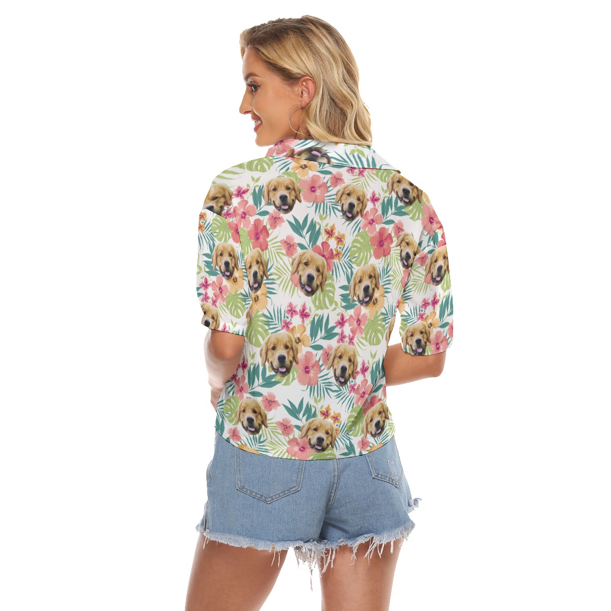 Custom Pet Face Floral Aloha Crop Top Shirt For Women
