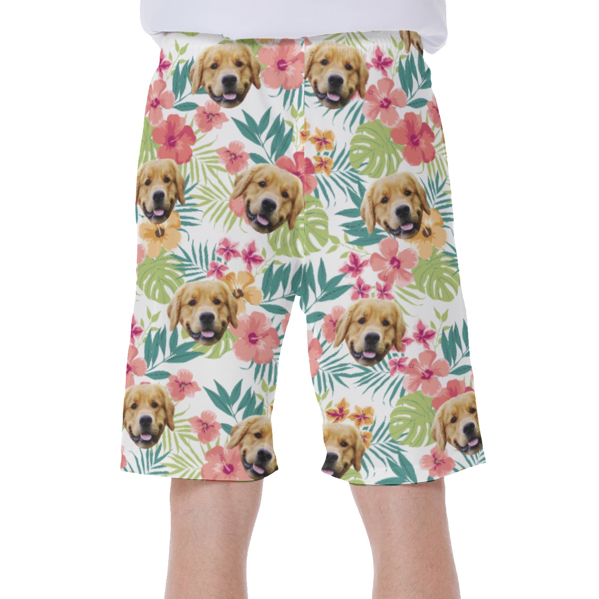 Funny Custom Dog Face Floral Hawaiian Swimwear For Men