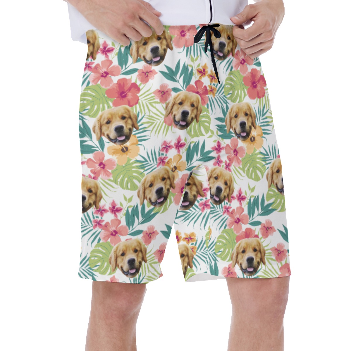 Funny Custom Dog Face Floral Hawaiian Swimwear For Men