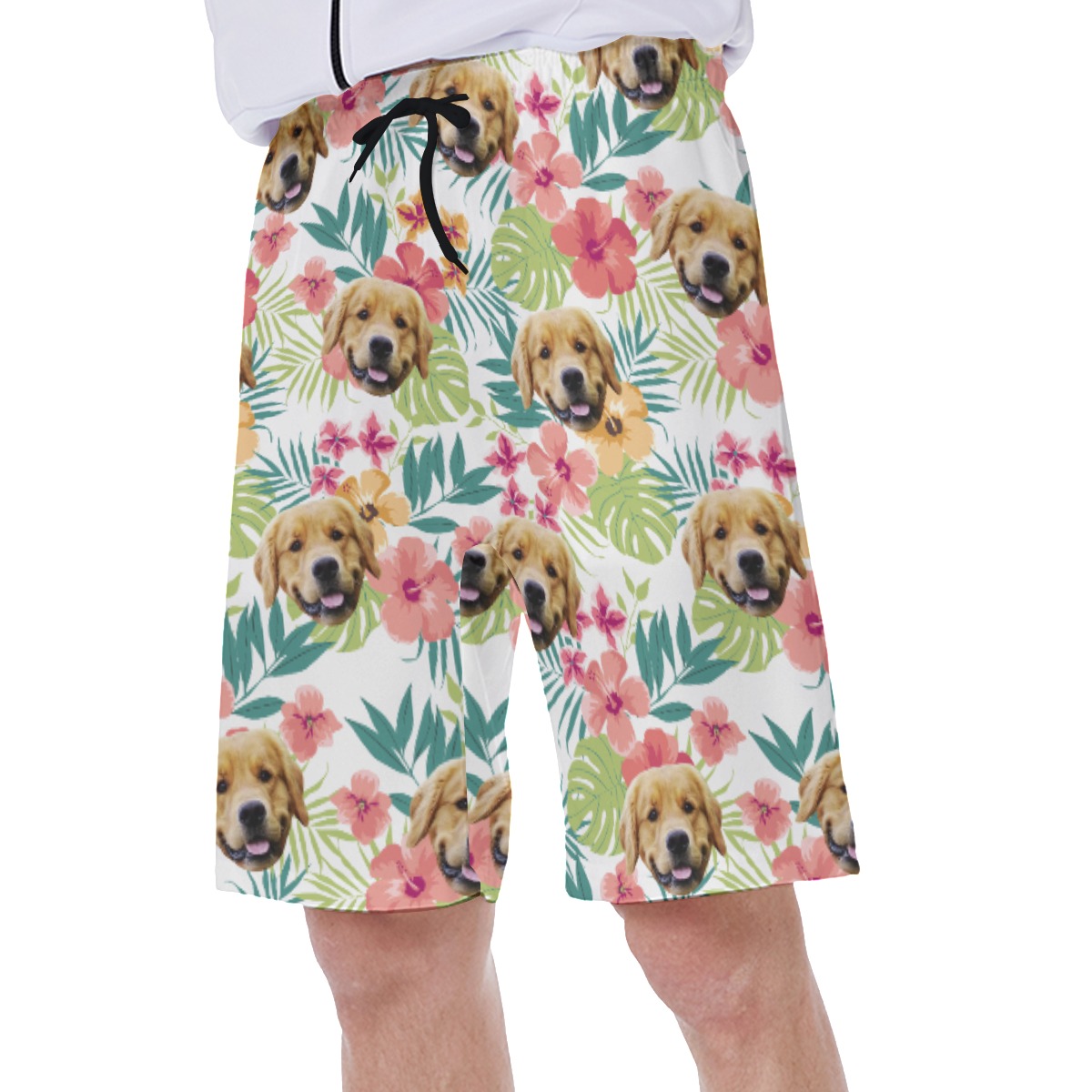 Funny Custom Dog Face Floral Hawaiian Swimwear For Men