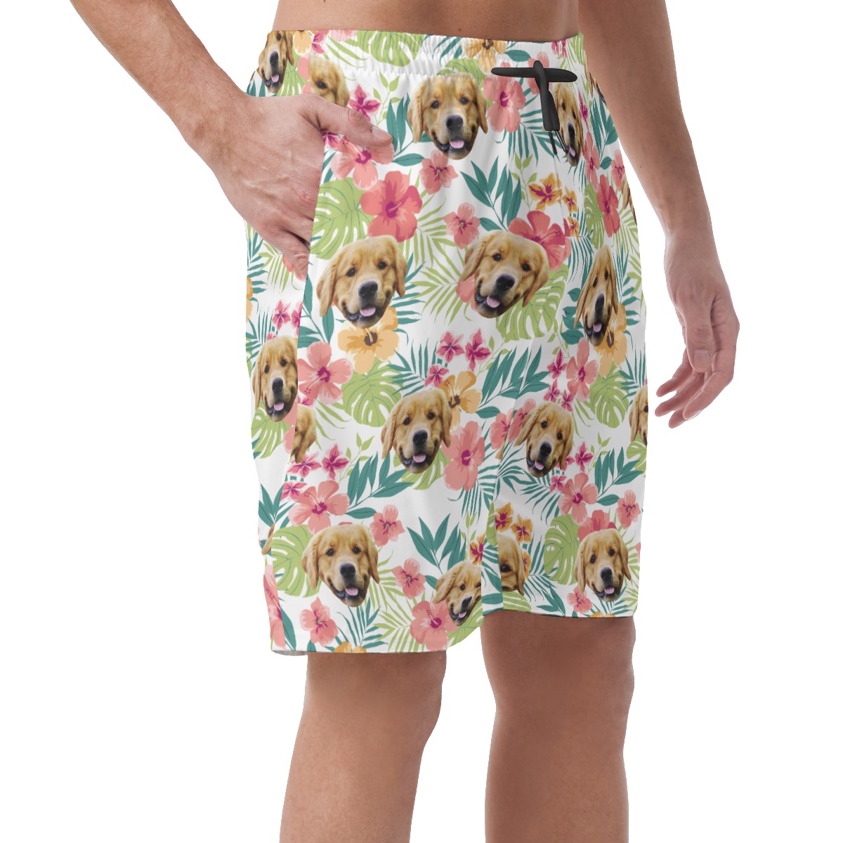 Custom Pet Face Floral Hawaiian Summer Beach Shorts For Men