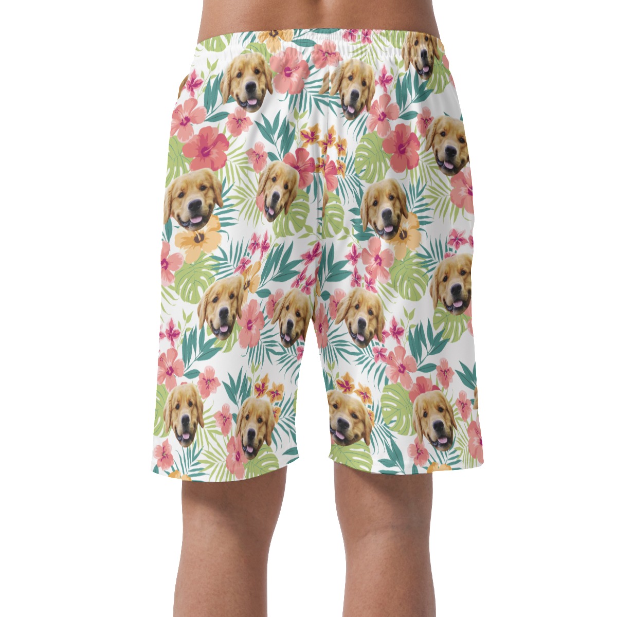 Custom Pet Face Floral Hawaiian Summer Beach Shorts For Men