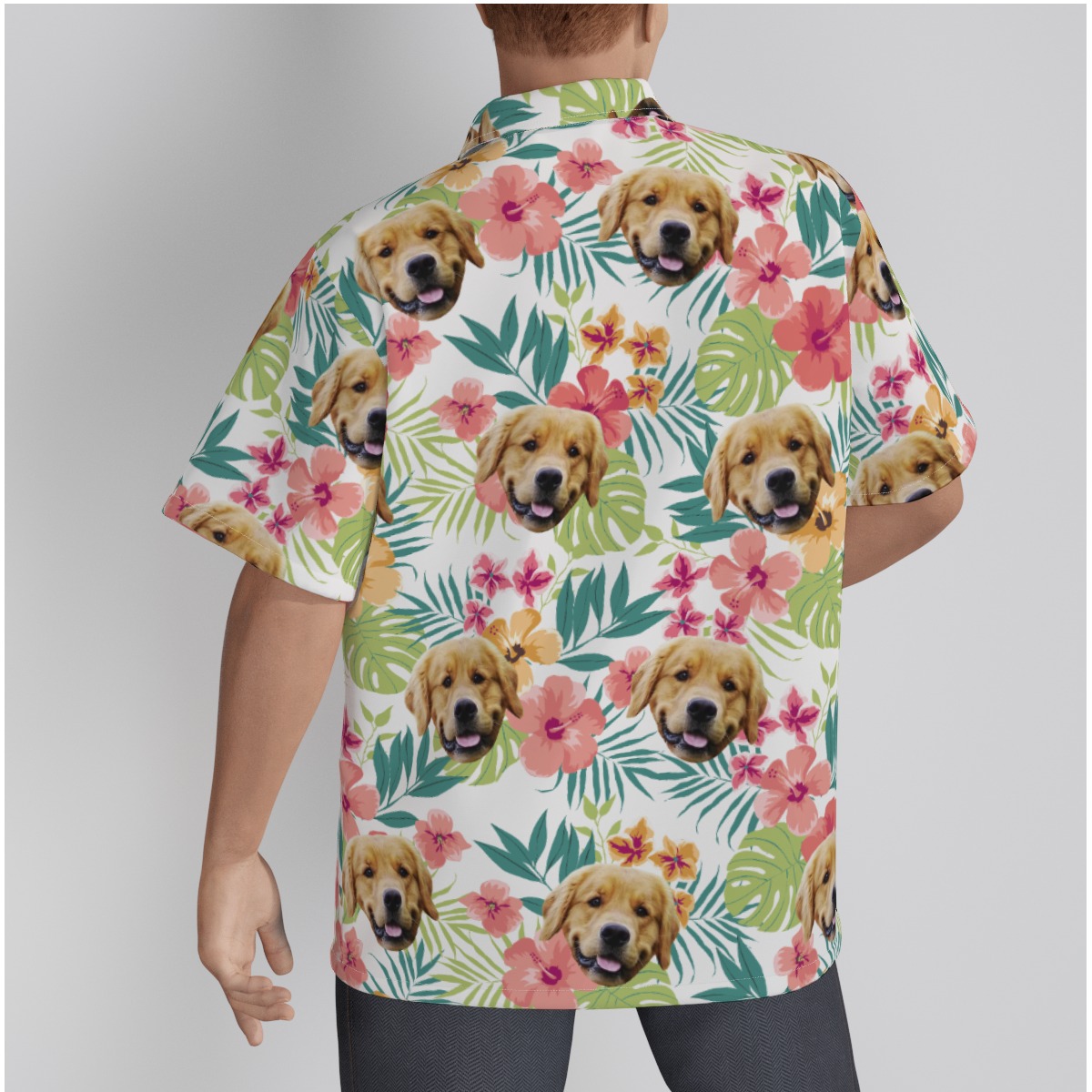 Custom Men's Floral Hawaiian Shirt With Dog Face