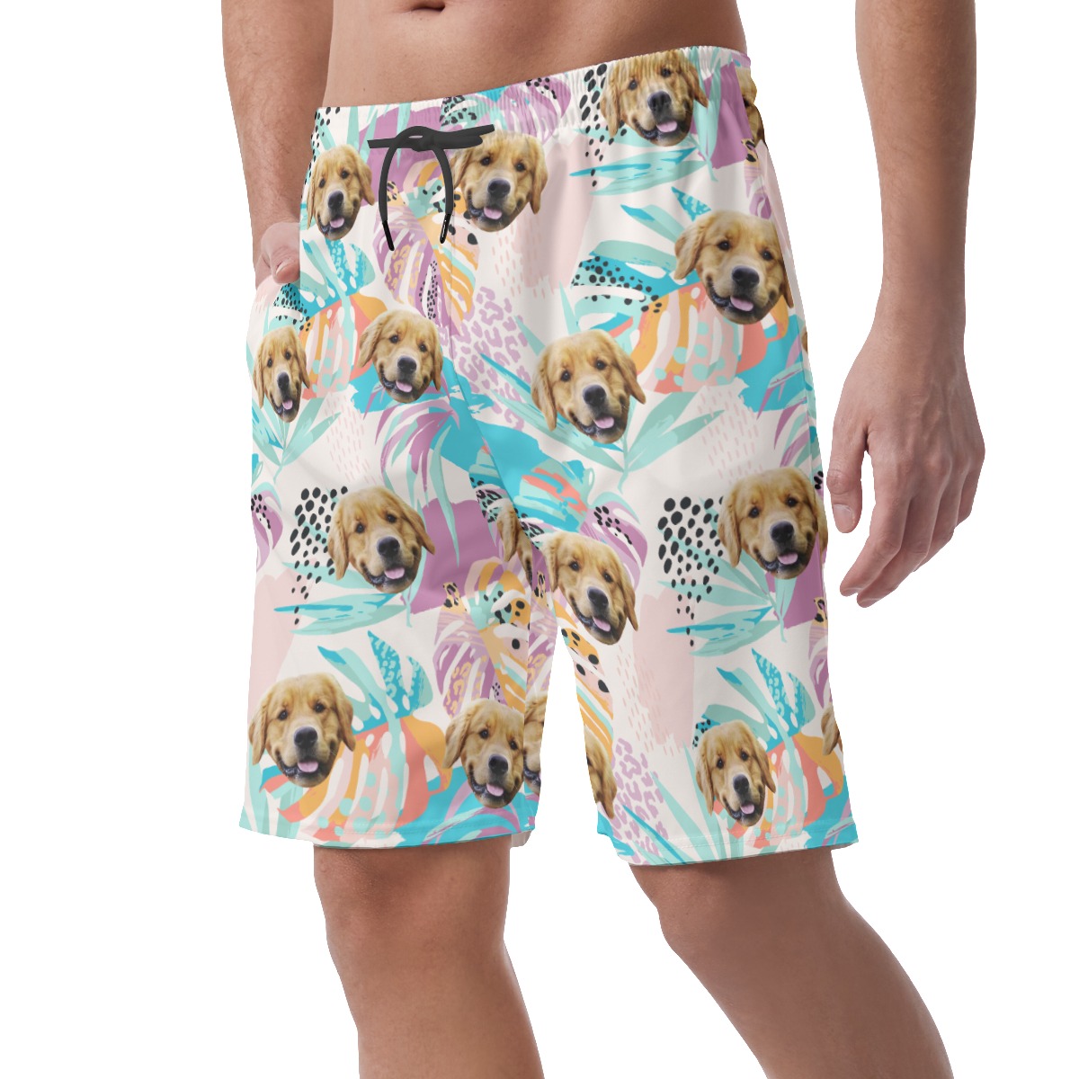 Customized Tropical Hawaiian Beach Shorts With Dog Face