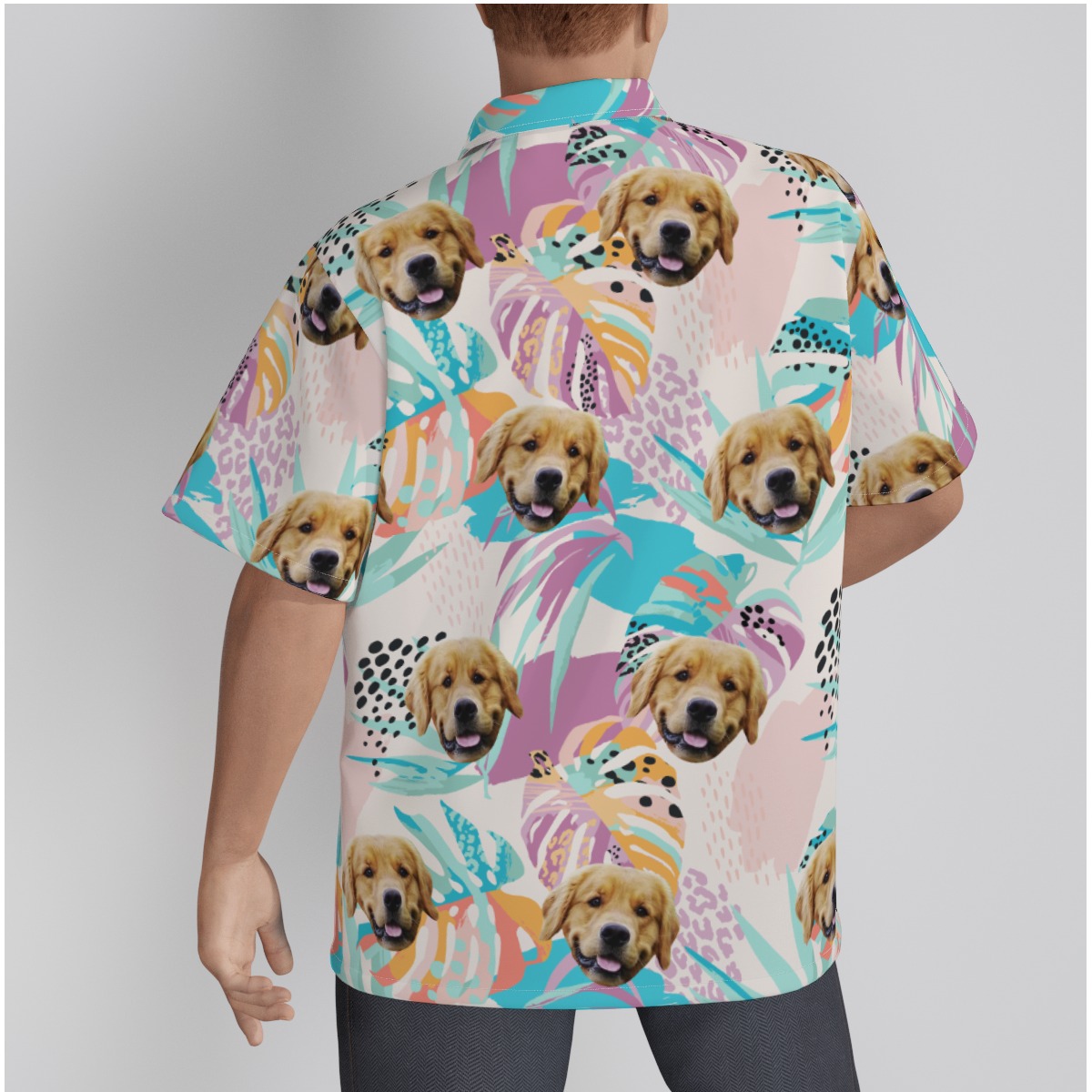 Custom Men's Tropical Leaves Hawaiian Shirt With Dog Face