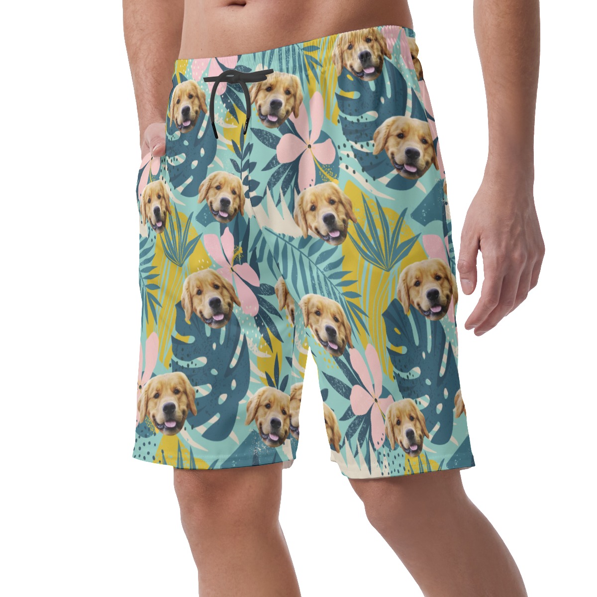 Custom Men's Tropical Hawaiian Summer Shorts With Dog Face