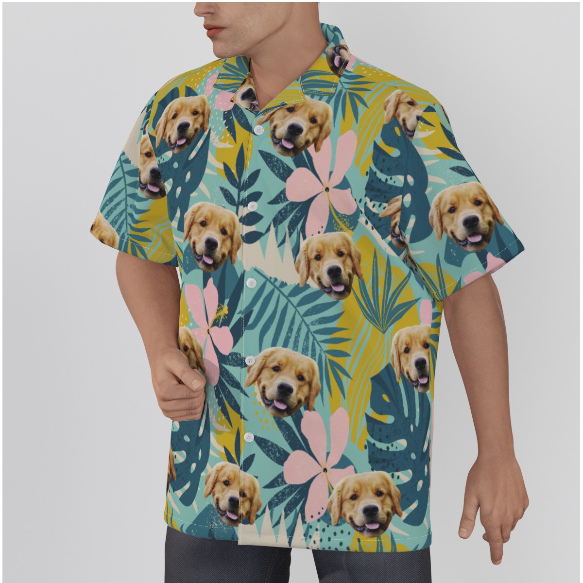 Tropical Custom Men's Hawaiian Shirt With Dog Face
