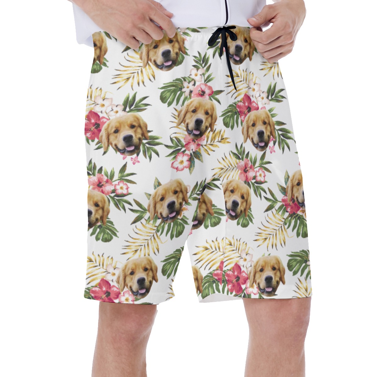 Custom Floral Hawaiian Swimwear For Men With Dog Face