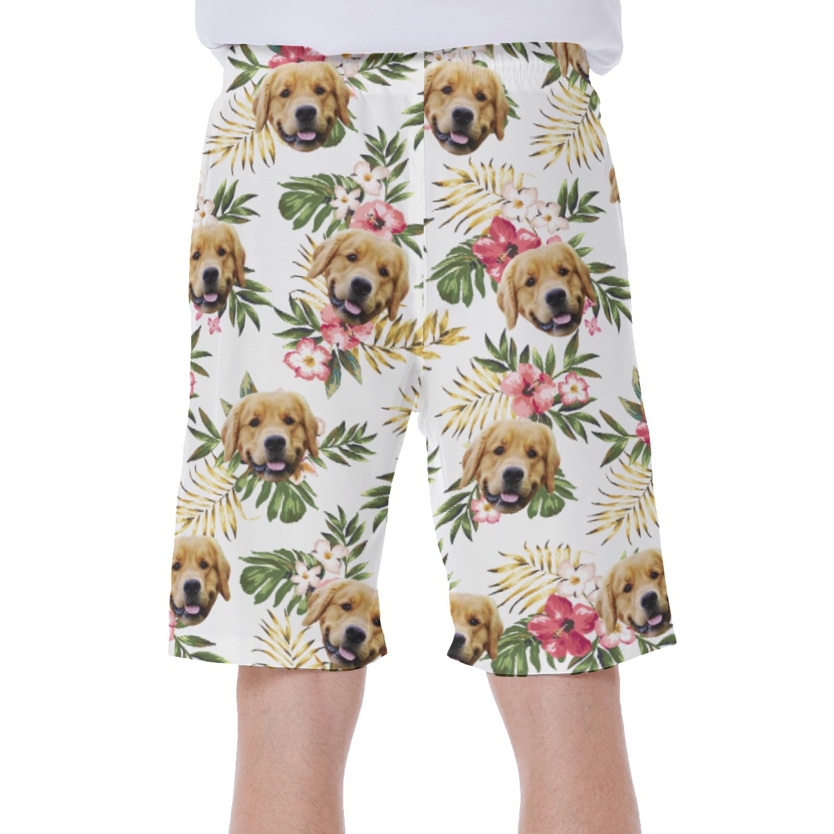 Custom Floral Hawaiian Swimwear For Men With Dog Face