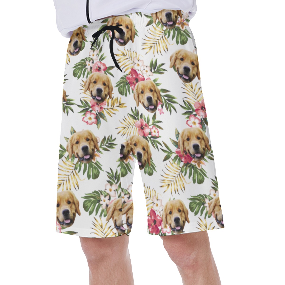Custom Floral Hawaiian Swimwear For Men With Dog Face