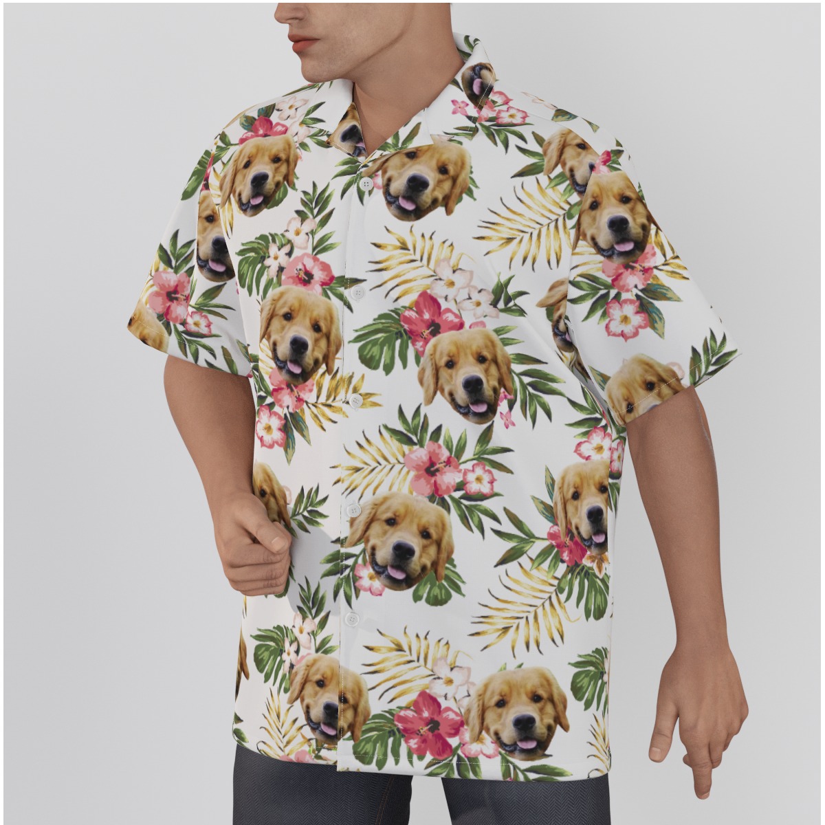 Custom Floral Hawaiian Shirt With Dog Face