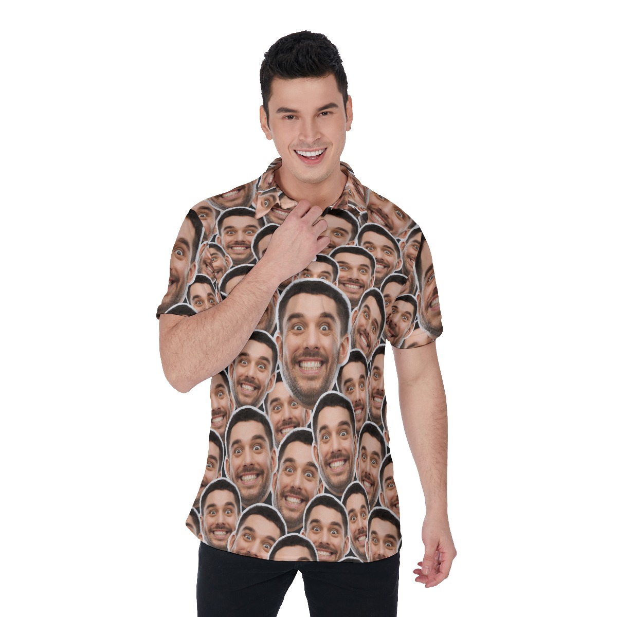 Unique Custom Multiple Faces Hawaiian Polo Shirt For Men - variant image 1